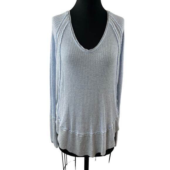 We The Free People Blue Catalina Top Thermal Waffle Knit Ruffled Hem Sz S Small - Picture 1 of 10